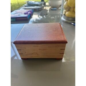 Handmade Wooden Keepsake Box Hinged‎ Lid Jewelry Trinket Storage Organizer EUC